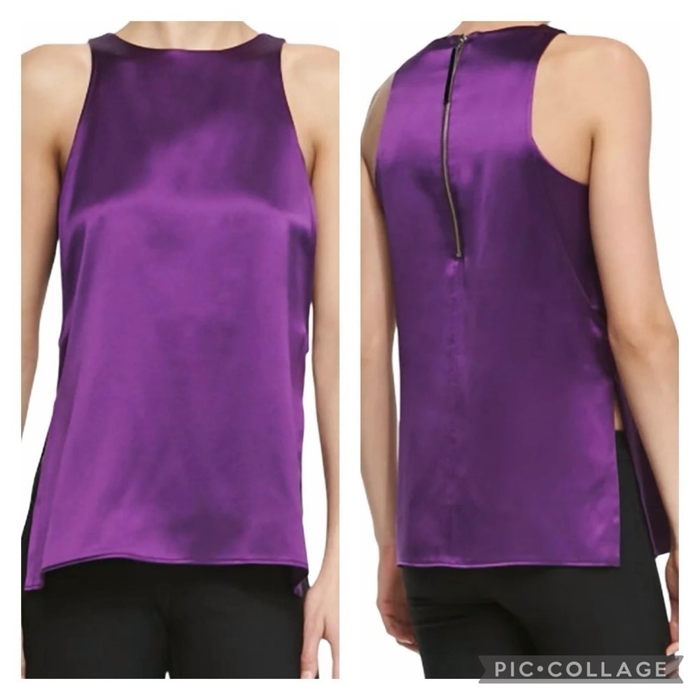 HELMUT LANG Women’s Purple Layered Silk Tank ANILINE Stretch Layer Size Small
